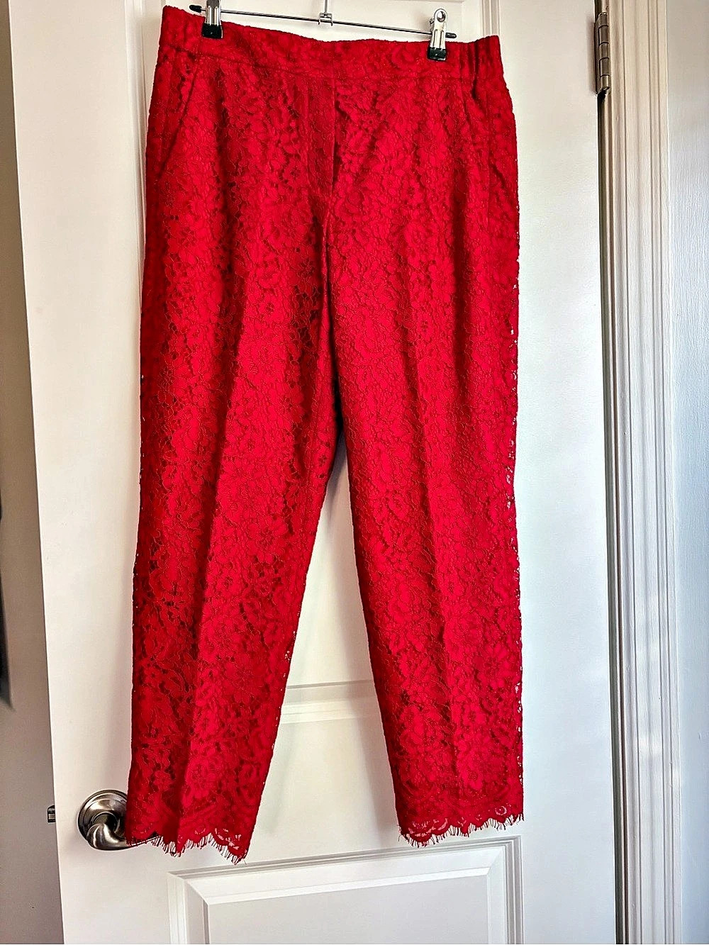 J.Crew High-Rise Pull-On Peyton Wide-Leg Pant in Red Lace Size 10 Tall